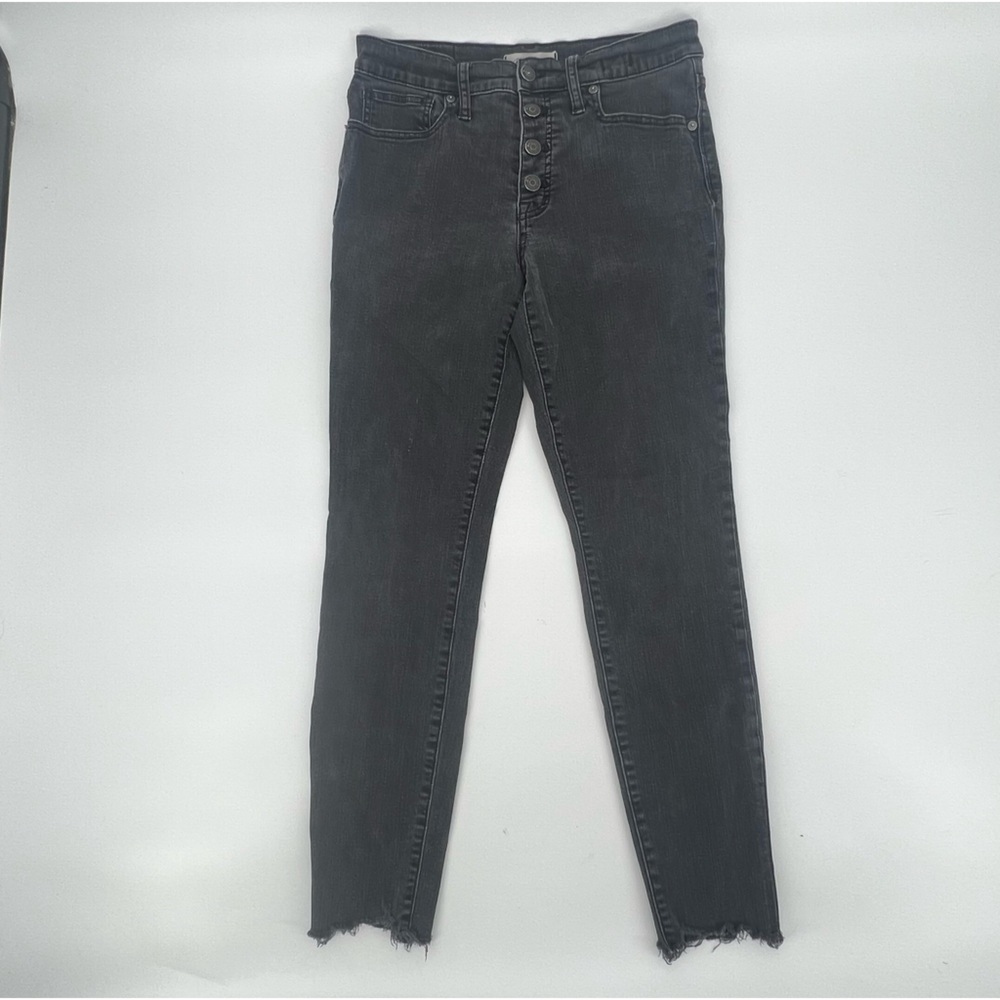 Madewell Black 9” High Rise Skinny Rough Hem Button Fly Jeans Size 28 Women’s